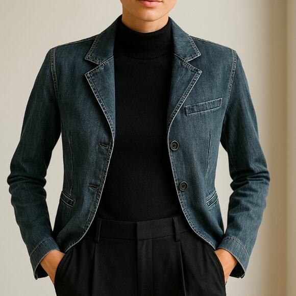 Ann Taylor Structured Denim Blazer Classic 90s Minimalist Tailored Jacket - Picture 10 of 11